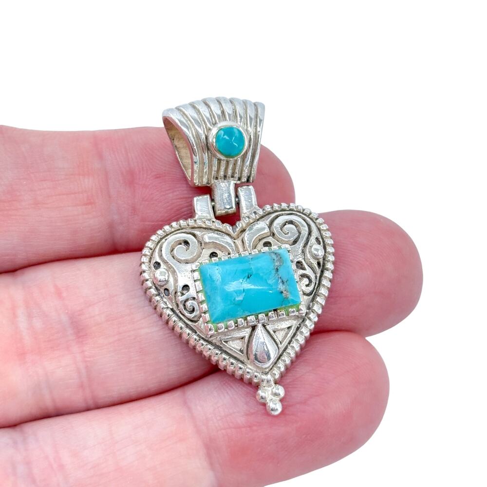 Vintage Sterling Silver 925 Turquoise Composite Heart Pendant